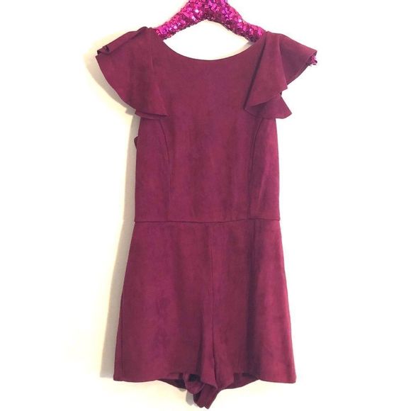 [She + Sky] Wine Suede Romper - Size Small - Picture 2 of 7